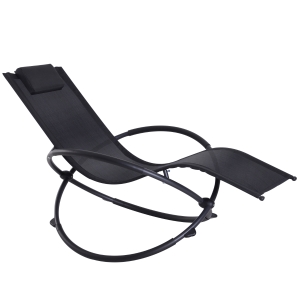 Outsunny Tumbona Mecedora de Jardín con Reposacabezas Extraíble Sillón Tumbona Ergonómica de Exterior Plegable Tela de Texteline para Patios Piscina al Aire Libre 80x154x84 cm Negro