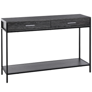 Homcom Console table d'appoint design industriel dim. 120L x 30l x 81H cm 2 tiroirs étagère acier noir panneaux particules bois gris