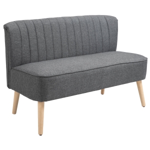 HOMCOM Modern Double Seat Sofa Compact Loveseat Couch Padded Linen Wood Legs Grey