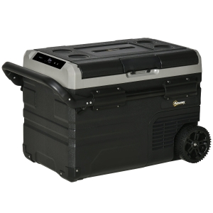 Outsunny Glacière électrique 50L portable, réfrigérateur congélateur avec lumière LED intérieure et poignées pliables - dim. 71,1L x 46l x 50,6H cm - noir et gris