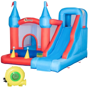 Outsunny Château gonflable avec toboggan trampoline piscine et mur d'escalade +3 ans avec gonfleur et sac de transport dim. 333L x 280l x 210H cm - multicolore