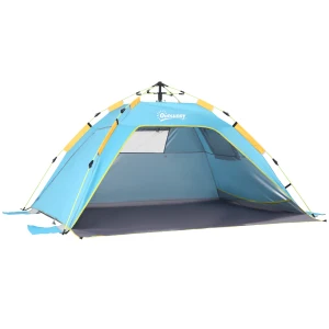 Outsunny Pop-up UV Protection Beach Tent, Waterproof Sun Shade Shelter for 1-2 Person with Ventilating Mesh Windows & Sandbags, Light Blue