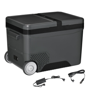 Outsunny Glacière élétrique portable congélateur et réfrigérateur avec 2 zones - contenance 35 L avec roues, poignée télescopique, 12/24 V DC et 110-240 V AC
