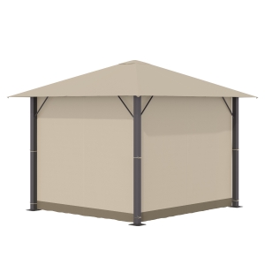 Outsunny Gartenpavillon Pavillon 3 x 3 m Gartenzelt Dach mit Belüftungslöcher Festzelt Partyzelt mit 4 x Seitenteile wetterfest Aluminium Polyester khaki