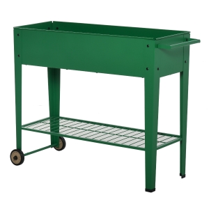 Outsunny verhoogd bed met wielen en plank, metaal, groen, 104 x 39 x 80 cm