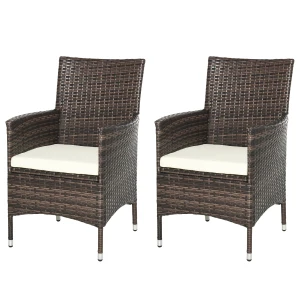 Outsunny Rattan 2 Seater Outdoor Armchair, Dining Chair with Armrests and Cushions for Garden Patio, Mixed Brown