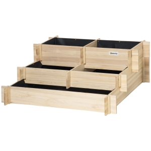Outsunny Orto Rialzato a 3 Livelli in Legno d'Abete per Verdure, Fiori e Piante da Giardino 93x93x35 cm