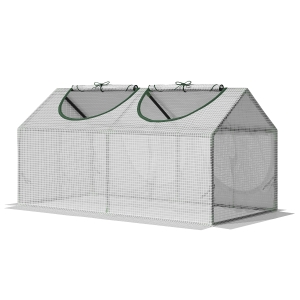 Outsunny Mini Serra da Giardino con 2 Finestre Avvolgibili e Copertura PE Anti-UV, 119x60x60cm, Bianco