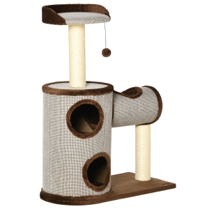 PawHut Cat Tree Tower Climbing Activity Center Kitten Furniture with Cat Condo Bed Sisal Scratching Post Hanging Ball 75 x 39 x 104cm Brown