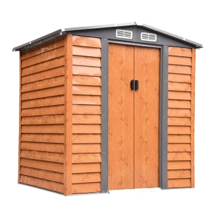 Outsunny Casetta da Giardino in acciaio e PP con Prese d'Aria e Base, 197.5x160x178-201cm, Marrone