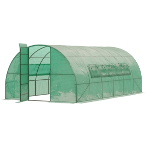 Outsunny Serra a Tunnel per Orto in Acciaio con Copertura in PE, Porta e Finestre, 570x292x197cm, Verde