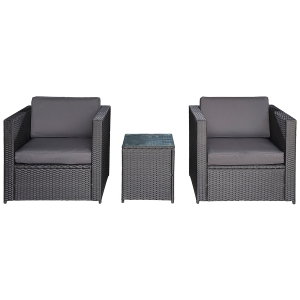 Outsunny Set Mobili da Giardino Rattan PE da 3 Pezzi, 2 Poltrone da Esterno, Tavolino e Cuscini, Nero