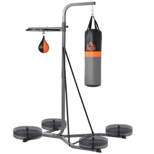 HOMCOM Stazione Multiuso Regolabile con Sacco da Boxe 20kg e Punching Ball per Allenamento Pugilato