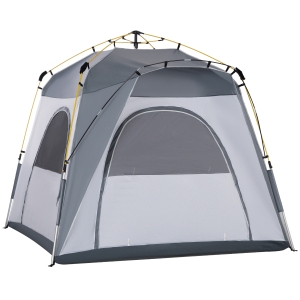 Outsunny Tente de camping familiale 4 personnes montage instantanée pop-up 4 fenêtres pare-soleil dim. 2,4L x 2,4l x 1,95H m fibre verre polyester vert gris