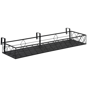 Outsunny Fioriera da Esterno Portavasi con Ganci per Ringhiera Balcone in Metallo, 100x31x12cm, Nero