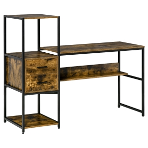 HOMCOM Scrivania Pc con Scaffale e Cassetti in Legno Truciolato e Acciaio, 140x50x110cm