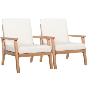 Outsunny 2 Gartensessel aus Naturholz, mit Sitzpolstern, Braun+Beige, 66 x 77,5 x 74,5 cm (je Sessel)
