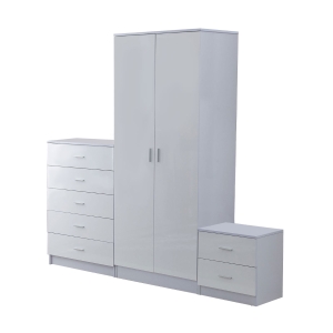 HOMCOM 3 Pc High Gloss Wardrobe Set-White