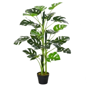 Outsunny 100cm/3.3FT Artificial Monstera Tree Decorative Cheese Plant 21 Leaves with Nursery Pot, Fake Tropical Palm Tree for Indoor Outdoor Décor