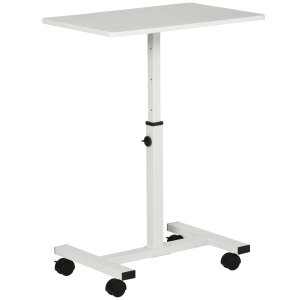 HOMCOM Tavolino Porta PC con Altezza Regolabile e Ruote, 60x40x52.5-84cm, Bianco