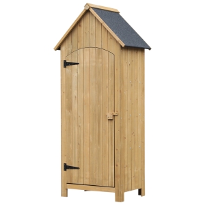 Outsunny Gartenschrank Holz Gerätehaus Gartenhaus Geräteschuppen Geräteschrank Holzhütte Giebeldach Bitumenpappe Natur 77,5 x 54,2 x 179,5 cm
