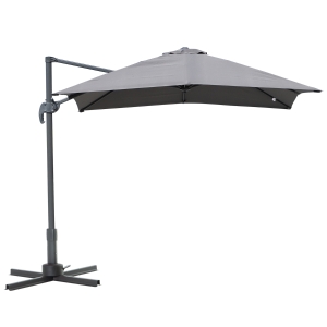 Outsunny 2.5 x 2.5m Patio Offset Parasol Umbrella Cantilever Hanging Sun Shade Canopy Shelter 360° Rotation with Cross Base - Grey