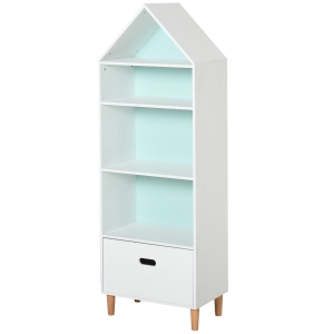 HOMCOM Kids Children Wooden Bookcase w/Drawer Bedroom Furniture Bookshelf Storage Rack Display Unit Toys Games Organisation Cabinet Pink Blue Back Panel 50 x 30 x 142 cm