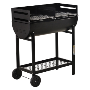 OUTSUNNY Trolley Charcoal BBQ Barbecue Grill Cooker Patio Outdoor Garden Heating Heat Smoker with Wheels, Black 90 x 45 x 96cm