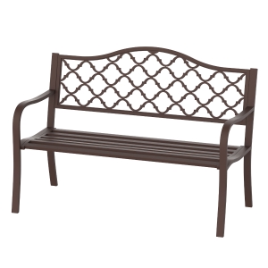 Outsunny  Outdoor Garden Bench Antique Style Cast Iron 2 Seater Patio Porch Park Loveseat Chair Seater - Brown