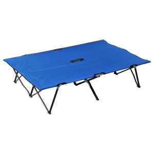 Outsunny Double Camping Cot Foldable Sunbed Outdoor Patio Sleeping Bed Super Light w/ Carr Bag (Blue)