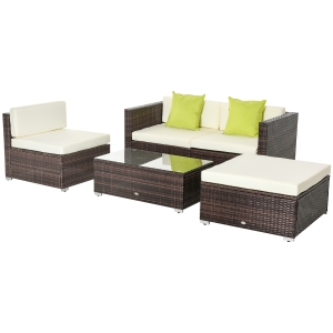 Outsunny Outdoor Sofagarnitur 5-er Set mit Beistelltisch Rattanoptik
