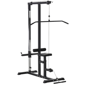 HOMCOM Stazione Fitness Pull Down per Palestra in Casa con Panca e Cavo Regolabile - Nero
