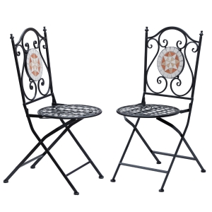 OUTSUNNY Mosaic Garden Folding Chair Set Outdoor Dining Furniture Set of 2