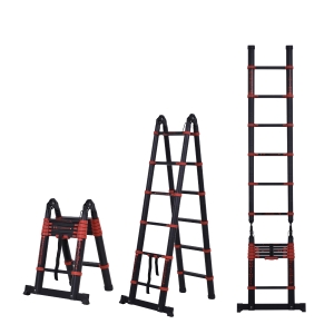 HOMCOM 3.8M(73") Aluminum Multi-Purpose Telescopic Ladder 2 Forms Portable Climbing Frame Indoor Outdoor Househeld, Black