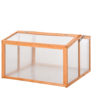 Outsunny 90 x 80 x 58cm Wooden Cold Frame Greenhouse for Plants Outdoor with Openable Covers, Orange