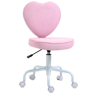 HOMCOM Love Shape Swivel Leisure Chair on Wheels Upholstery Home Office Computer Chair Linen Fabric Vanity Seat for Girls Women