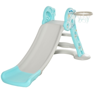 HOMCOM 2 in 1 Kids Slide with Basketball Hoop Freestanding Slider Playset for Indoor/Outdoor Use Slipping Climber Playground Equipment Set Exercise Toy 18 months -4 Years Old Flying Saucer Shaped Blue
