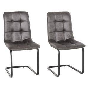 HOMCOM Set of 2 Dining Chairs Upholstered High Back Seat for Kitchen Living Room with Bent Metal Base, Grey