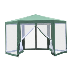 OUTSUNNY Netting Gazebo Hexagon Tent Patio Canopy Outdoor Shelter Party Activities Shade Resistant (Green)