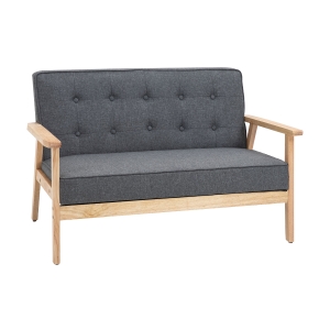 HOMCOM Modern 2-Seat Loveseat Sofa Linen-Touch Fabric Upholstered Tufted Couch with Rubberwood Legs