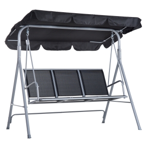 Outsunny Baloiço Jardim de 3 Lugares com Toldo Ajustável Encosto Respirável e Estrutura de Metal para Terraço Balcão Exterior Carga 240kg 170x110x153cm Preto