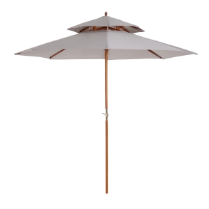 Outsunny 2.7m Wood Garden Parasol Sun Shade Patio Outdoor Market Umbrella with 2-Tier Canopy, Grey