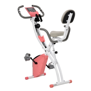HOMCOM Cyclette Pieghevole 2 in 1 Resistenza Magnetica Regolabile Bici da Fitness con Sensore di Frequenza Cardiaca Elastici per Braccia - Rosa