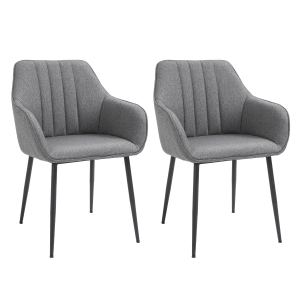 HOMCOM Mid-Century Dining Chairs Upholstered Linen Fabric Accent Chairs with Metal Legs, Set of 2, Dark Grey