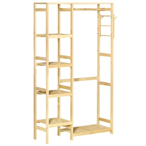 HOMCOM Appendiabiti da Terra in Legno di Bambù con Mensole Laterali, 90x30x155cm
