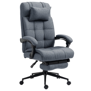 Vinsetto Reclining Home Office Chair Executive Adjustable Rolling Swivel Chair With Retractable Footrest Headrest Lumbar Pillow Linen Grey