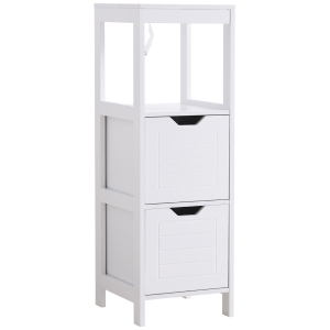 Kleankin Multi-functional Bathroom Cabinet Open Shelf 2 Drawers Storage Rack Organizer Space-saving Simple Style White