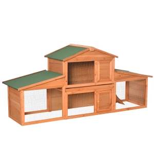 PawHut 2-Tier Rabbit Hutch Small Animal Deluxe XXL Fir Wood Natural Wood Tone