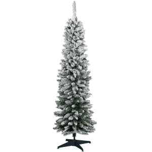 HOMCOM 1.8m Artificial Flocked Christmas Tree Pencil Silm Style Snow Tipped Tree Easy Assembly with Foldable Base for Indoor Holiday Decoration