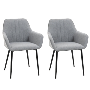 HOMCOM Mid-Century Dining Chairs Upholstered Linen Fabric Accent Chairs with Metal Legs, Set of 2, Light Grey